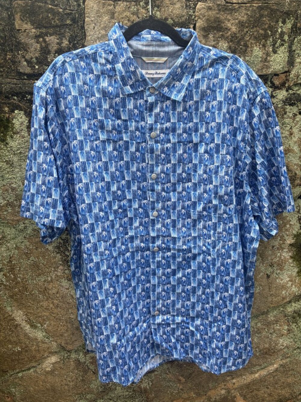 Tommy Bahama Palm Tree Shirt XL Blue Tropical Beach Hawaiian Beach Cruise